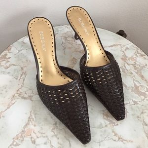 BCBGirls Chocolate Brown Leather Mules - Size 8.5